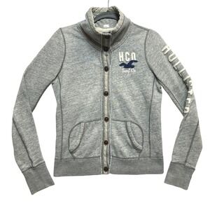 Hollister Sweatshirt HCO Womens Size Large Gray Gray Button Front Surf Co